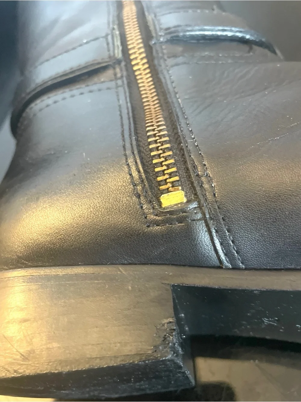 Tory Burch Black & Gold Leather Over-the-Knee Zip Riding Boots Size 9.5M